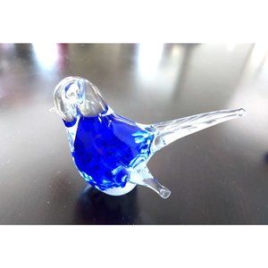 Clear Art Glass Bird Paper Weight with Blue/white in Body 5 Inches Long